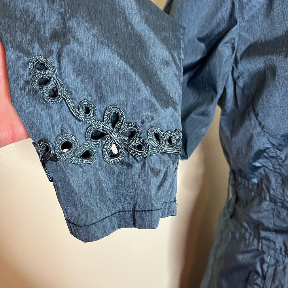 Alessandro Manzoni Jacket 12 Blue Eyelet Embroidered Longline Nylon Belted Chic - Picture 4 of 10